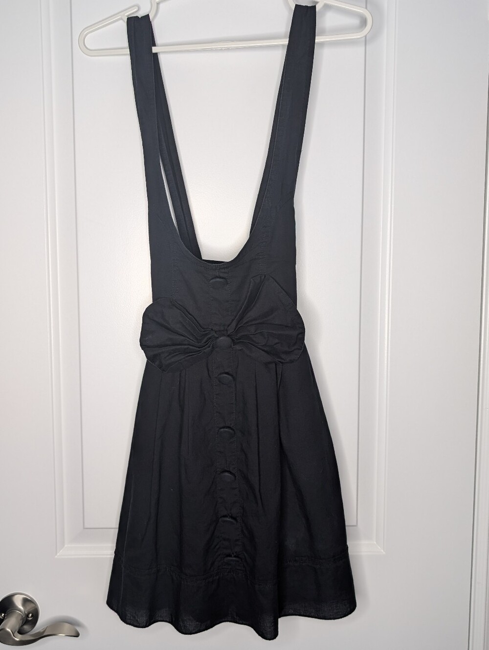 Black Bow-Front Overall Jumper Dress